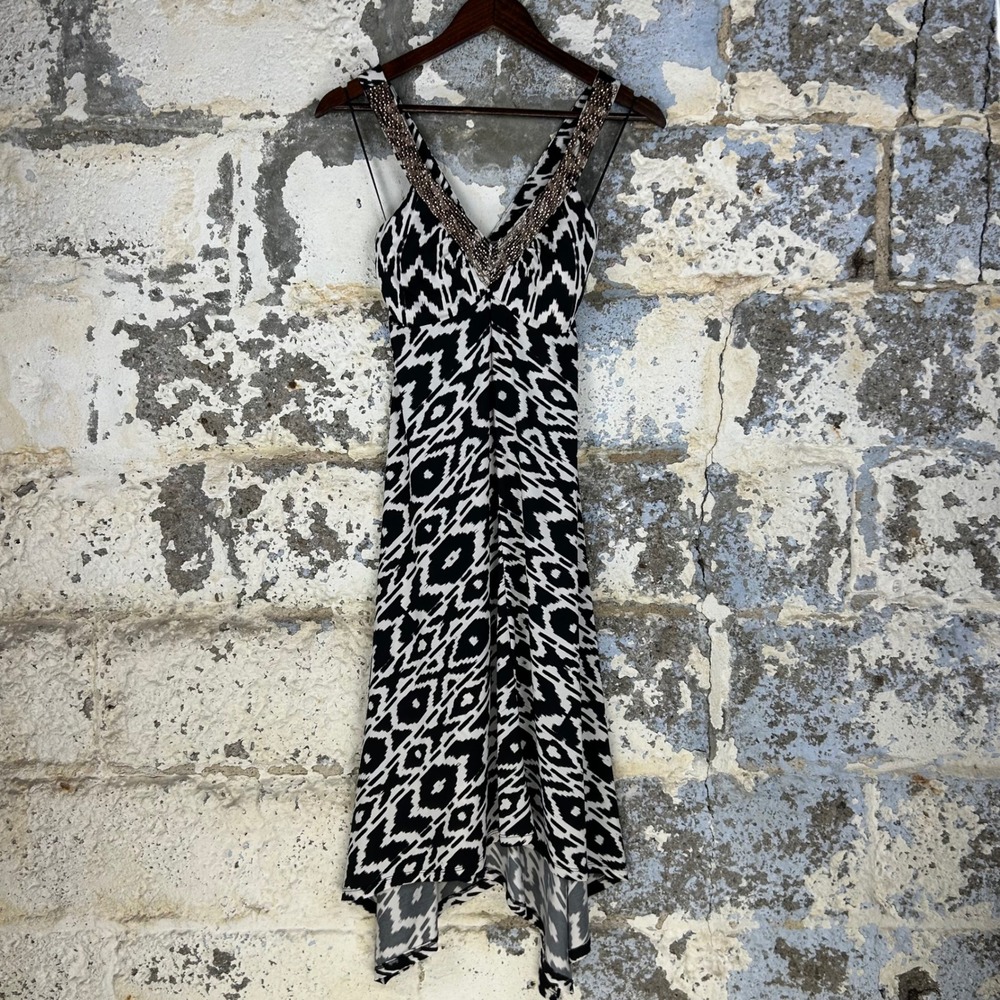 INC International Concepts Dress Black White Beaded Ikat Womens PS